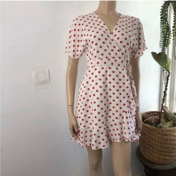 J.O.A wrap mini V-neck polka dots dress size :M - Picture 5 of 16